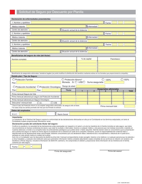 Solicitud de Seguro por Descuento por Planilla - RIMAC Seguros