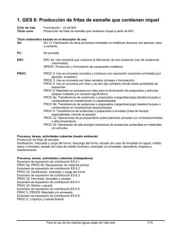 1. GES 6: Producción de fritas de esmalte que contienen níquel - Vale