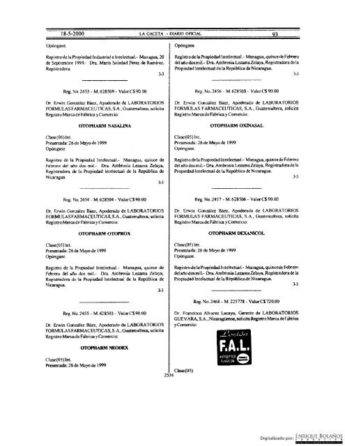 Gaceta - Diario Oficial de Nicaragua - No. 93 del 18 de mayo 2000