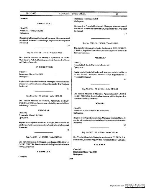 Gaceta - Diario Oficial de Nicaragua - No. 93 del 18 de mayo 2000