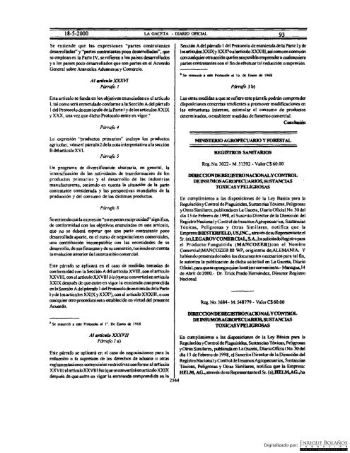 Gaceta - Diario Oficial de Nicaragua - No. 93 del 18 de mayo 2000