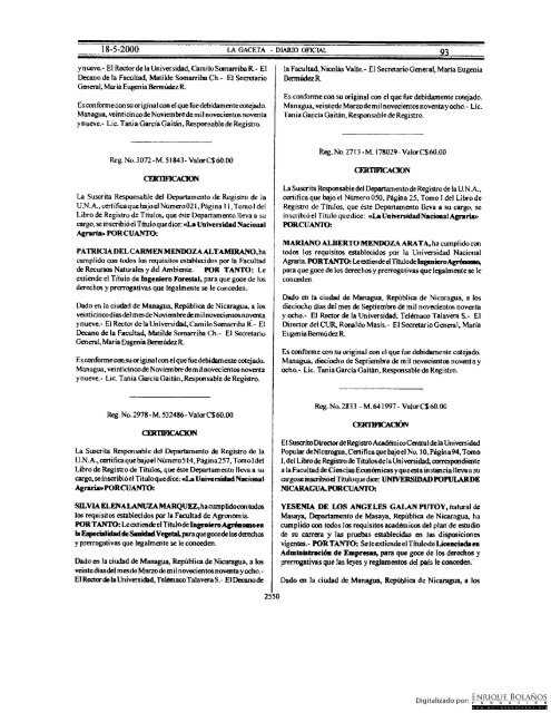 Gaceta - Diario Oficial de Nicaragua - No. 93 del 18 de mayo 2000