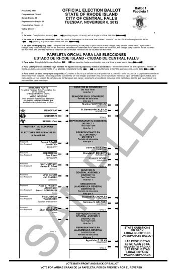 Official election ballot state of rhode island - Rhode Island Office of ...