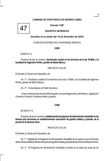 1 CAMARA DE DIPUTADOS DE BUENOS AIRES Período 138º ...