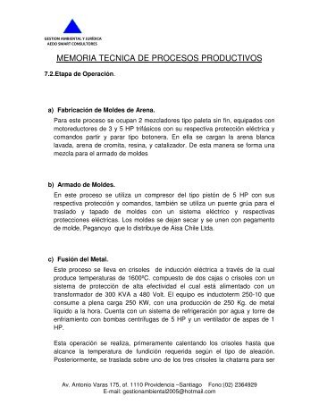 MEMORIA TECNICA DE PROCESOS PRODUCTIVOS