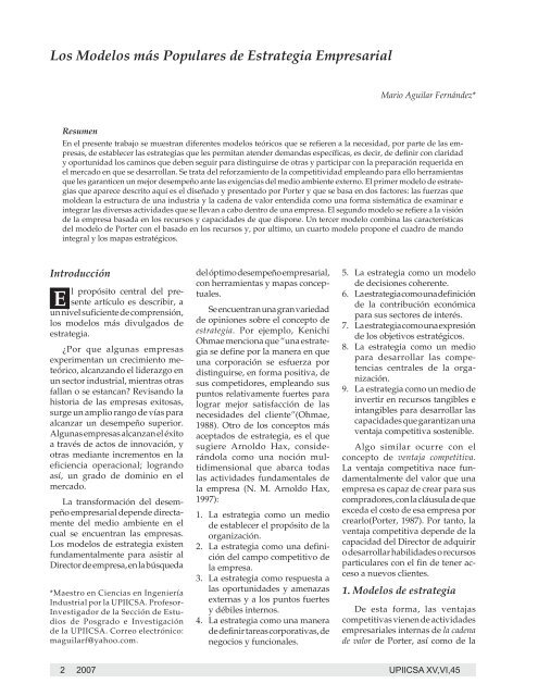 1.- Los Modelos más Populares de Estrategia Empresarial