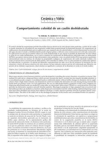 Cerámica y Vidrio Comportamiento coloidal de un caolín deshidratado