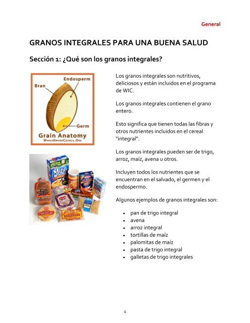 GRANOS INTEGRALES PARA UNA BUENA SALUD