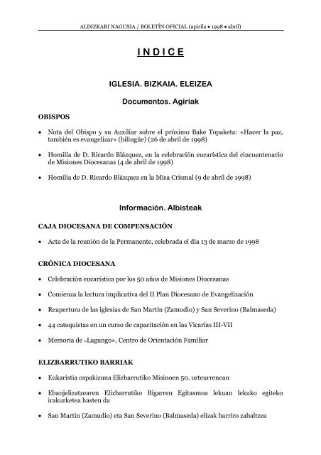 IGLESIA. BIZKAIA. ELEIZEA Documentos. Agiriak - Diócesis de Bilbao