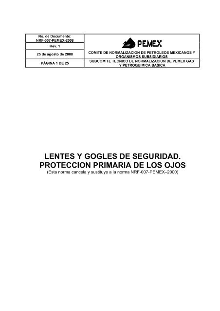 LENTES Y GOGLES DE SEGURIDAD. PROTECCION ... - PEMEX.com