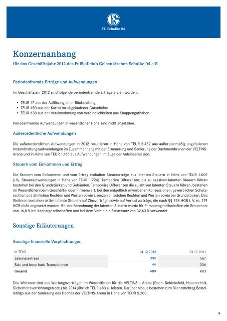 Konzernabschluss zum 31. Dezember 2012 und ... - FC Schalke 04