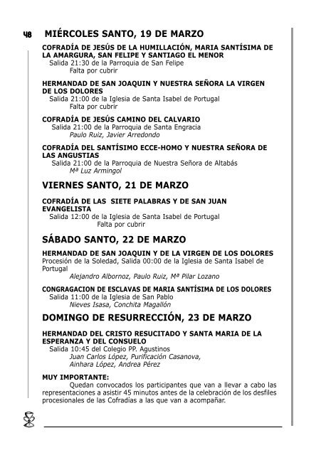 Programa de Actos de la Semana Santa de 2.008. - Cofradía ...