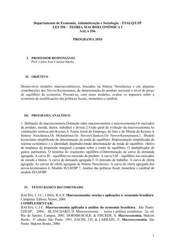 ESALQ/USP LES 556 – TEORIA MACROECONÔMICA I SALA 556 ...