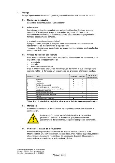 Manual de instrucciones - Almi Machinefabriek