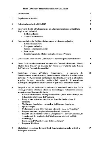 Il testo del Piano per il Diritto allo Studio - Progetto Cassina-Sant'Agata