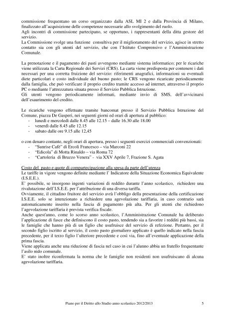 Il testo del Piano per il Diritto allo Studio - Progetto Cassina-Sant'Agata