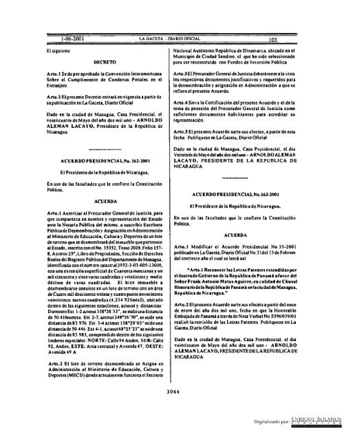 Gaceta - Diario Oficial de Nicaragua - # 103 de 01 Junio 2001