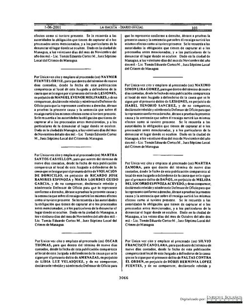 Gaceta - Diario Oficial de Nicaragua - # 103 de 01 Junio 2001