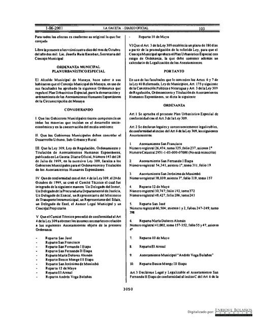 Gaceta - Diario Oficial de Nicaragua - # 103 de 01 Junio 2001