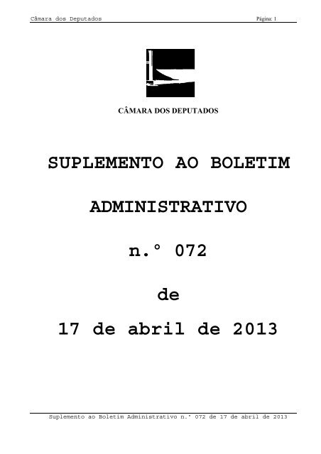 SUPLEMENTO AO BOLETIM ADMINISTRATIVO n.º 072 de 17 de ...