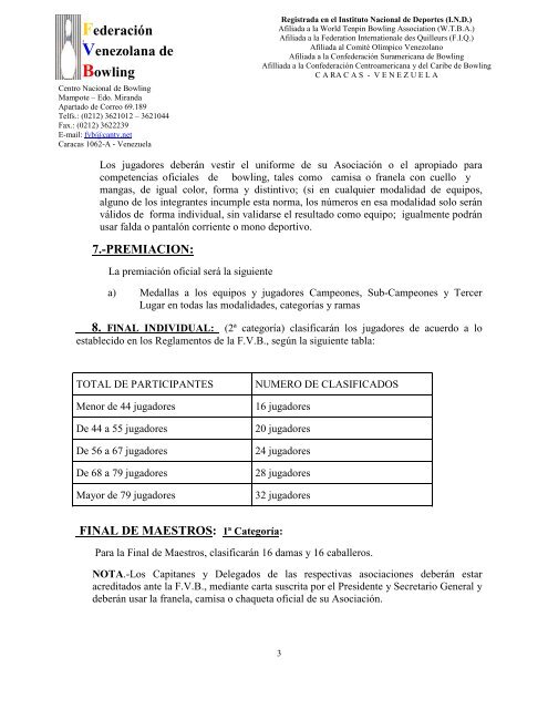 Informe Técnico Precompetitivo - federacion venezolana de bowling