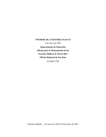 Período auditado - Oficina del Contralor
