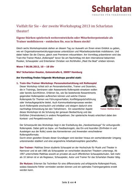 Vielfalt für Sie – der zweite Workshoptag 2013 im Scharlatan theater!