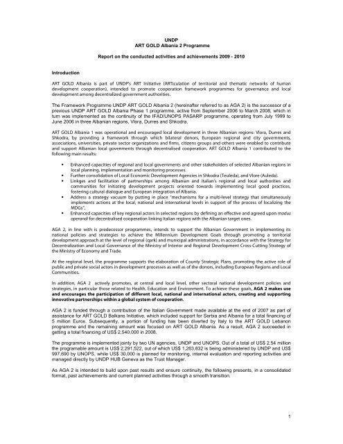 ART Albania 2009 Report - United Nations Development Programme