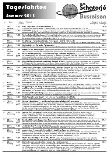 Tagesfahrten 2013 - Reisebüro und Omnibusbetrieb Schatorjé