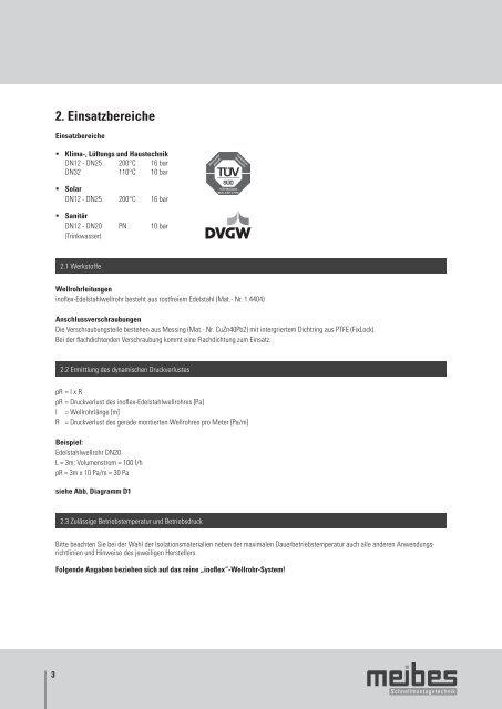 meibes Edelstahlwellrohr, Technische Infos