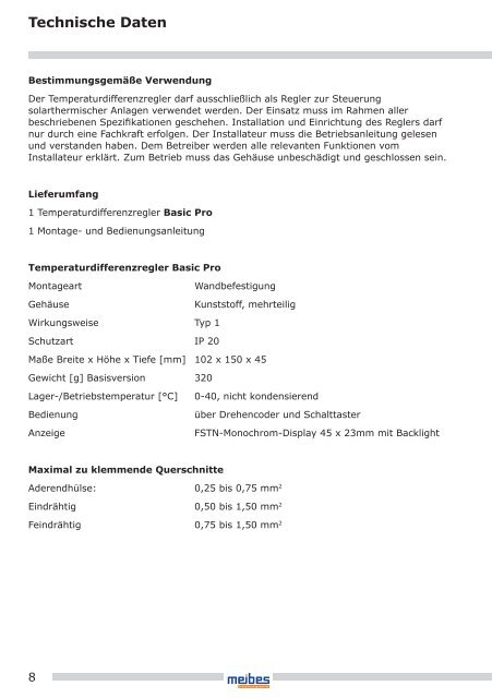 meibes Solarregler Basic, Anleitung