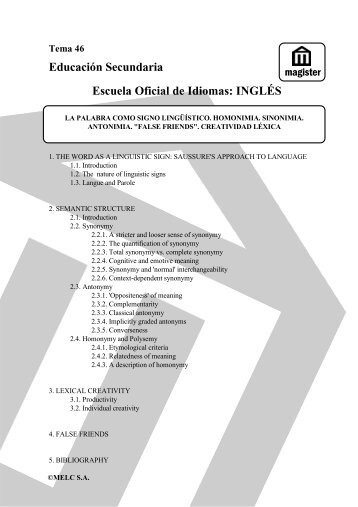 Educación Secundaria Escuela Oficial de Idiomas: INGLÉS - Magister