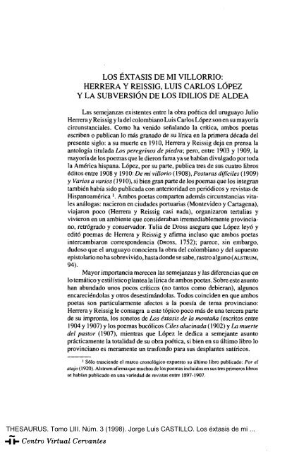 Los éxtasis de mi villorrio: Herrera y Reissig, Luis Carlos López y la ...