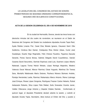 ACTA - H. Congreso del Estado de Sonora