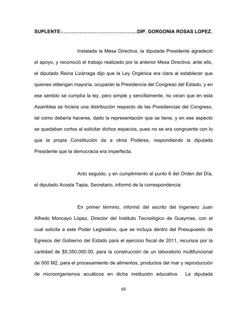 ACTA - H. Congreso del Estado de Sonora