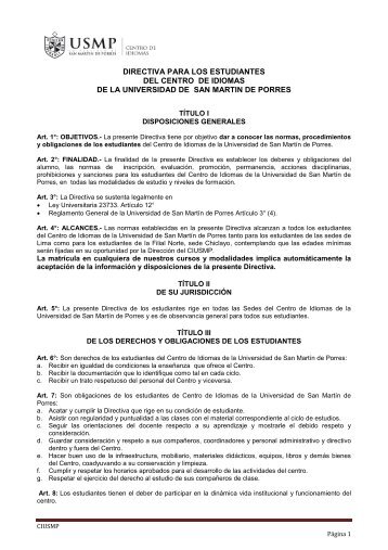 DIRECTIVA PARA LOS ESTUDIANTES DEL CENTRO DE IDIOMAS ...