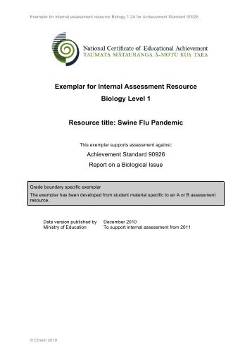Exemplar for Internal Assessment Resource Biology Level 1 ... - NZQA