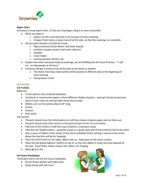 Girl Scout Brownie Kaper Chart