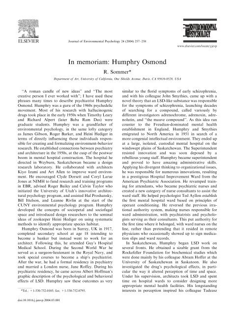 In memoriam: Humphry Osmond - Shroomery