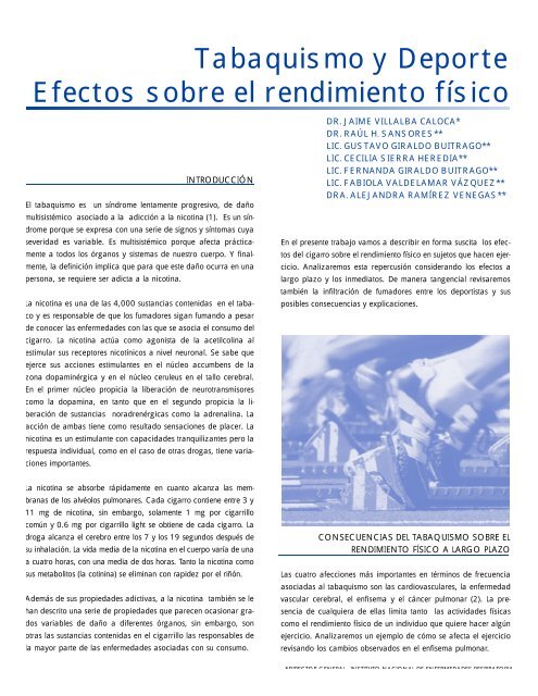 Tabaquismo y Deporte Efectos sobre el rendimiento físico - Instituto ...