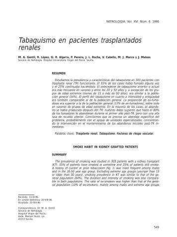 Tabaquismo en pacientes trasplantados renales - Revista Nefrologia