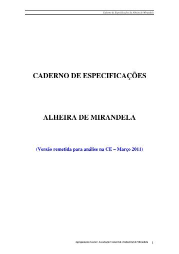 CADERNO DE ESPECIFICAÇÕES ALHEIRA DE MIRANDELA
