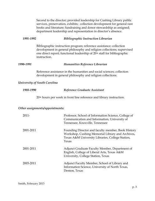 Steve Smith Curriculum Vitae - University of Tennessee, Knoxville