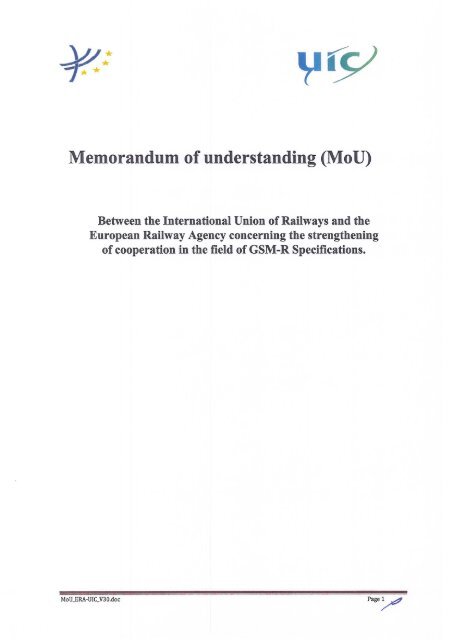 Memorandum of understanding (MoU) - ERA