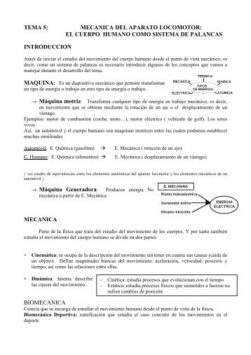 MECANICA. EL CUERPO HUMANO COMO SISTEMA DE PALANCAS