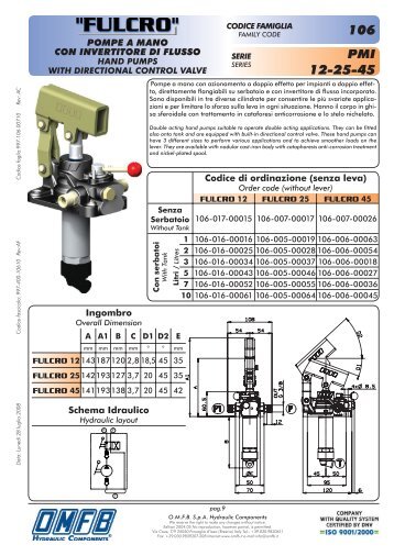 (senza leva) Ingombro Schema Idraulico