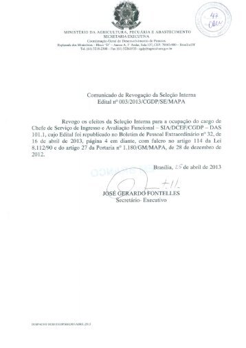 CGDP/SE/MAPA - Ministério da Agricultura, Pecuária e Abastecimento
