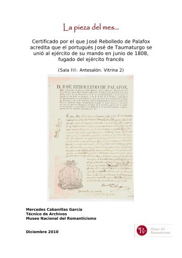 Certificado por el que José Rebolledo de Palafox - Museo del ...