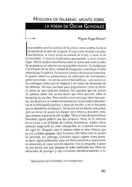 apunte sobre la poesía de Óscar González / Miguel Ángel ... - UAM