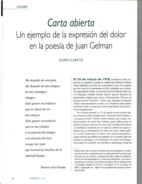 Parteaguas – Carta abierta - Juan Gelman
